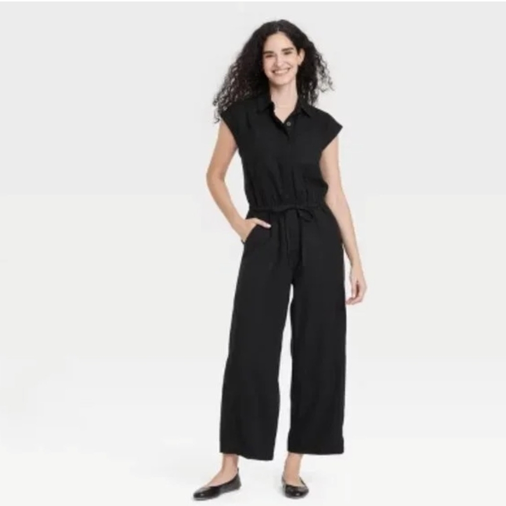 NWT Universal Thread Black Jumpsuit Minimalist Linen Sz 14 Capsule Wardrobe